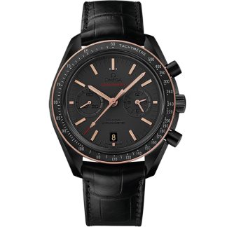 Omega Sedna Black Speedmaster Dark Side of the Moon 44,25 mm, cerâmica preta em bracelete de pele 311.63.44.51.06.001