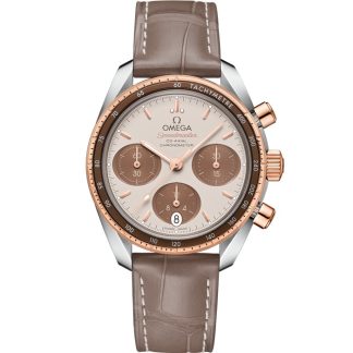 Omega Speedmaster 38 38 mm, aço - ouro Sedna™ em bracelete de pele 324.23.38.50.02.002