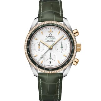 Omega Speedmaster 38 38 mm, aço - ouro amarelo em bracelete de pele 324.28.38.50.02.001