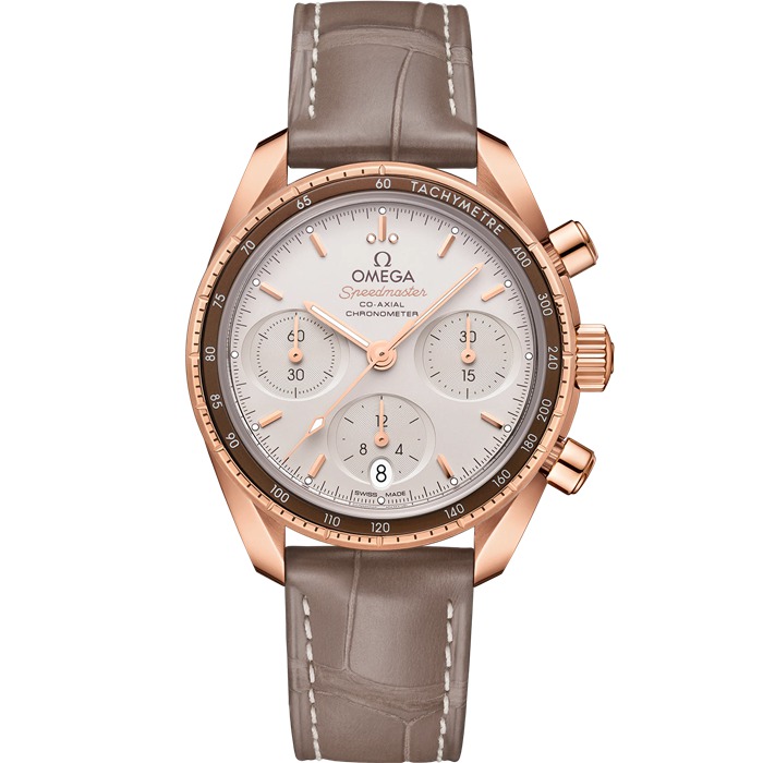 Omega Speedmaster 38 38 mm, ouro Sedna™ em bracelete de pele 324.63.38.50.02.003