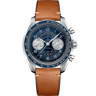 Omega Speedmaster Chronoscope 43 mm, aço em bracelete de pele 329.32.43.51.03.001