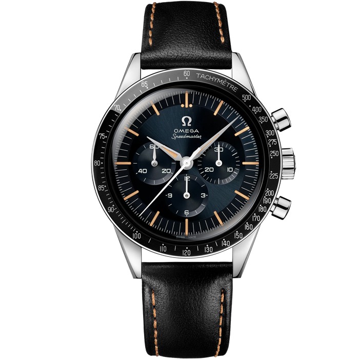 Omega Speedmaster First OMEGA in Space 39,7 mm, aço em bracelete de pele 310.32.40.50.06.001