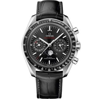 Omega Speedmaster Moonphase 44,25 mm, aço em bracelete de pele 304.33.44.52.01.001