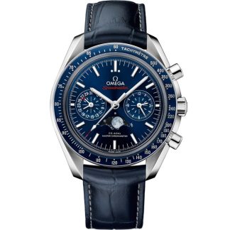 Omega Speedmaster Moonphase 44,25 mm, aço em bracelete de pele 304.33.44.52.03.001