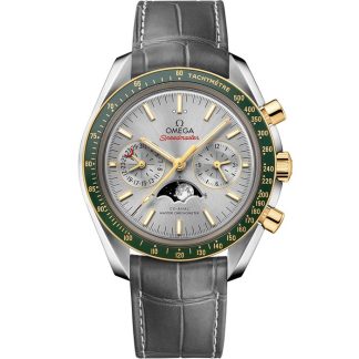 Omega Speedmaster Moonphase 44,25 mm, aço - ouro amarelo em bracelete de pele 304.23.44.52.06.001