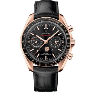Omega Speedmaster Moonphase 44,25 mm, ouro Sedna™ em bracelete de pele 304.63.44.52.01.001
