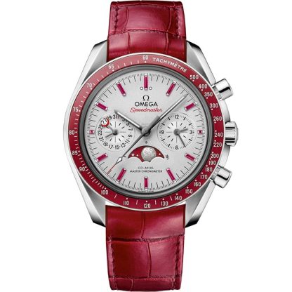 Omega Speedmaster Moonphase 44,25 mm, platina em bracelete de pele 304.93.44.52.99.002
