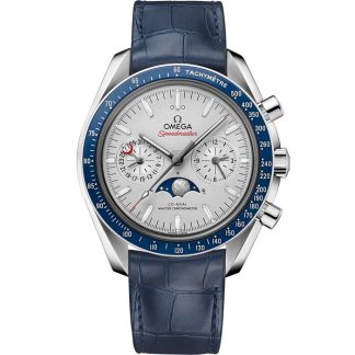 Omega Speedmaster Moonphase 44,25 mm, platina em bracelete de pele 304.93.44.52.99.004